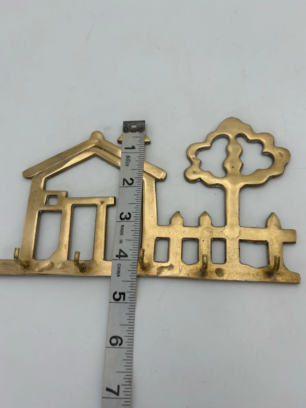Vintage Brass House Shaped Wall Mounted Key Rack